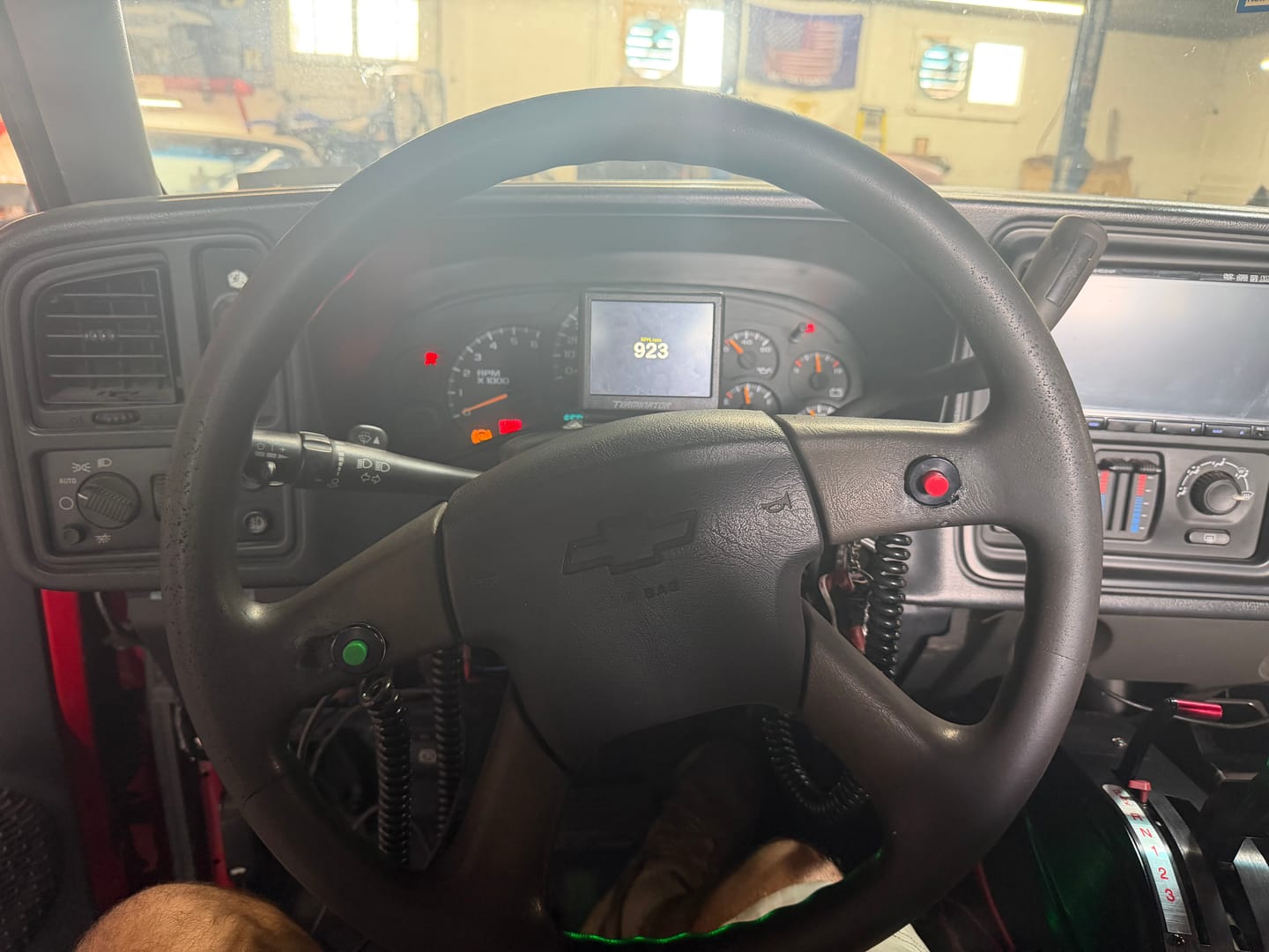 Customer photo review of Motion Raceworks Momentary Small Push Button w/6' Wound Cord (Red or Green)