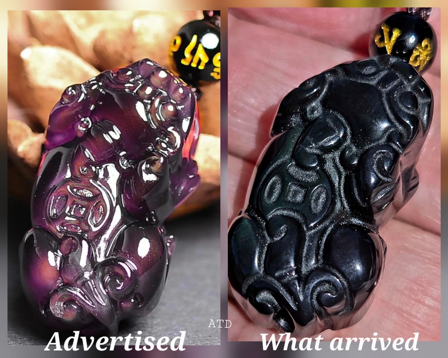 Customer photo review of Rainbow Obsidian Pixiu Wealth Pendant