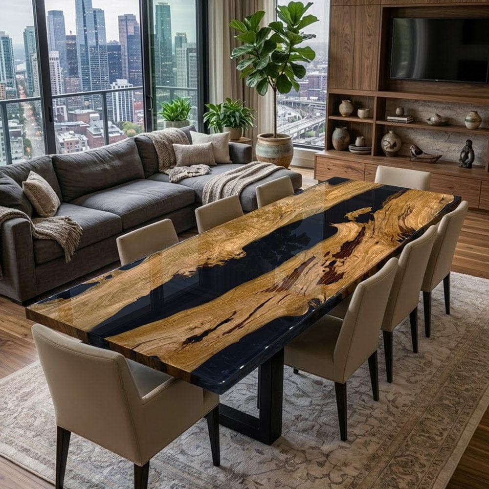 Customer photo review of Black Walnut Wood River Resin Epoxy Table for Dining & Conference Table CT50