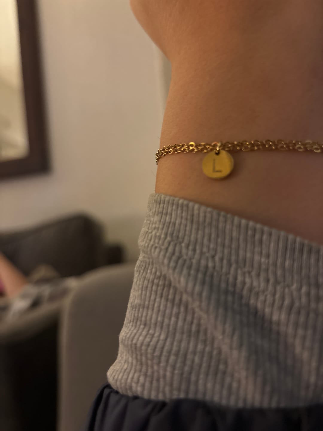 Customer photo review of 18k Gold Plated Initial Bracelet