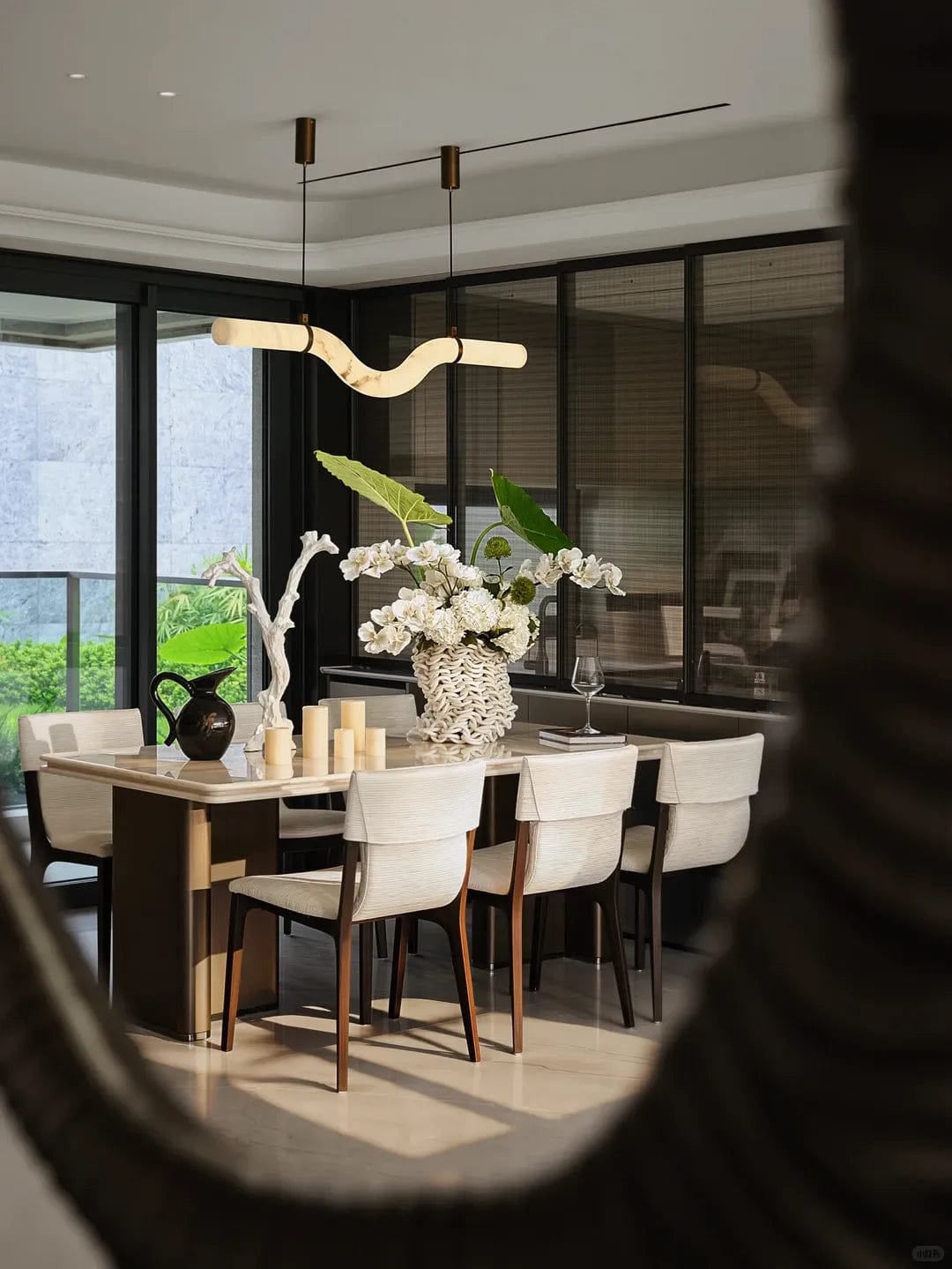 Customer photo review of Streamlined Alabaster Linear Pendant Light