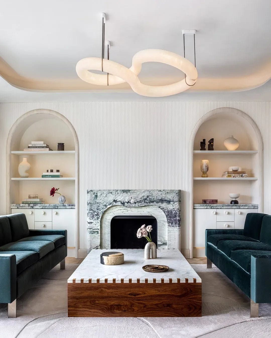 Customer photo review of Infinity Alabaster Chandelier | Brass Leather Strap LED Hanging Light