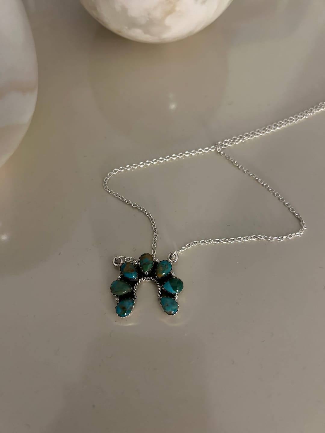 Customer photo review of Southwestern Style Kingman Turquoise Necklace 17 to 19" (.925 Sterling Silver)