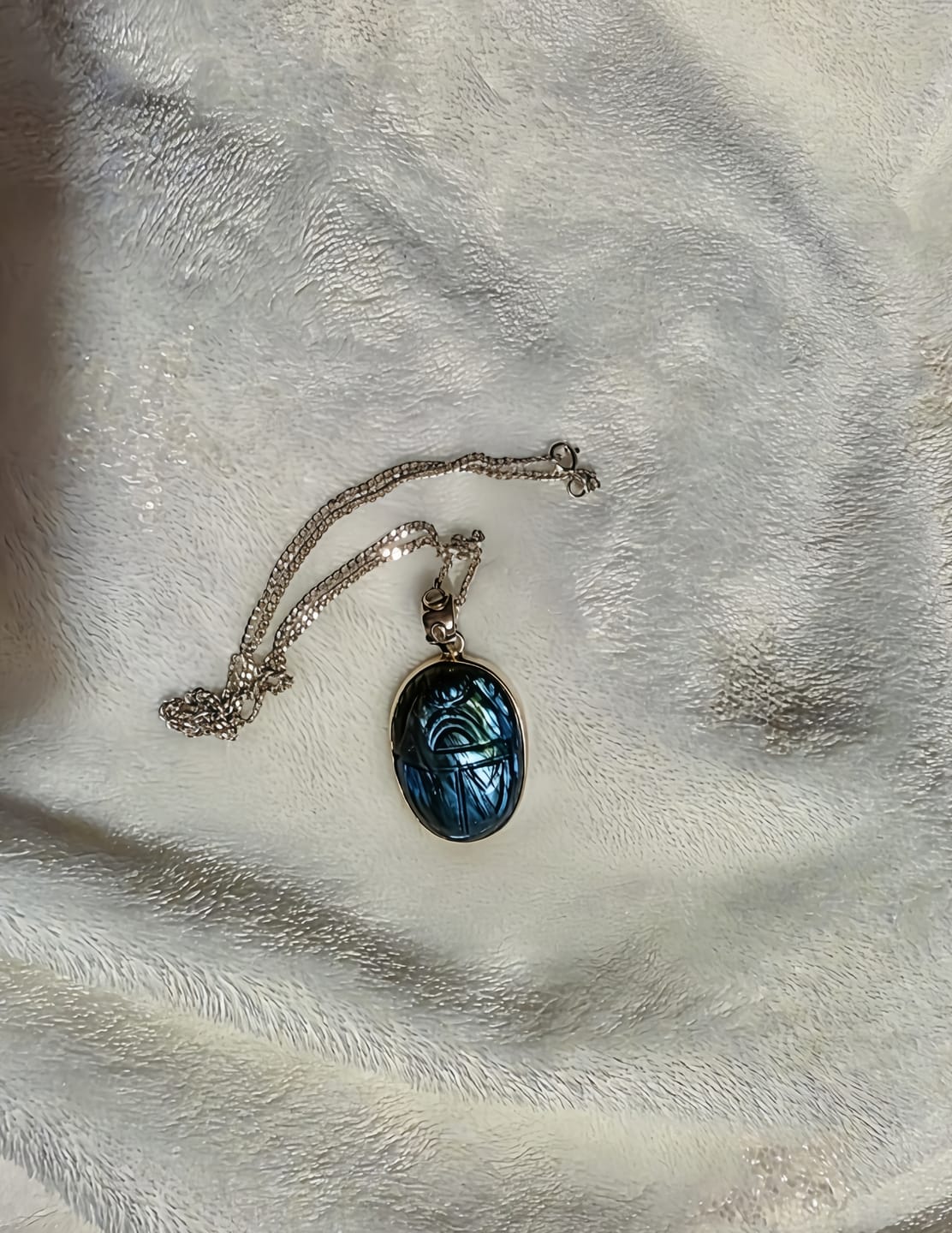 Customer photo review of Labradorite Scarab Pendant