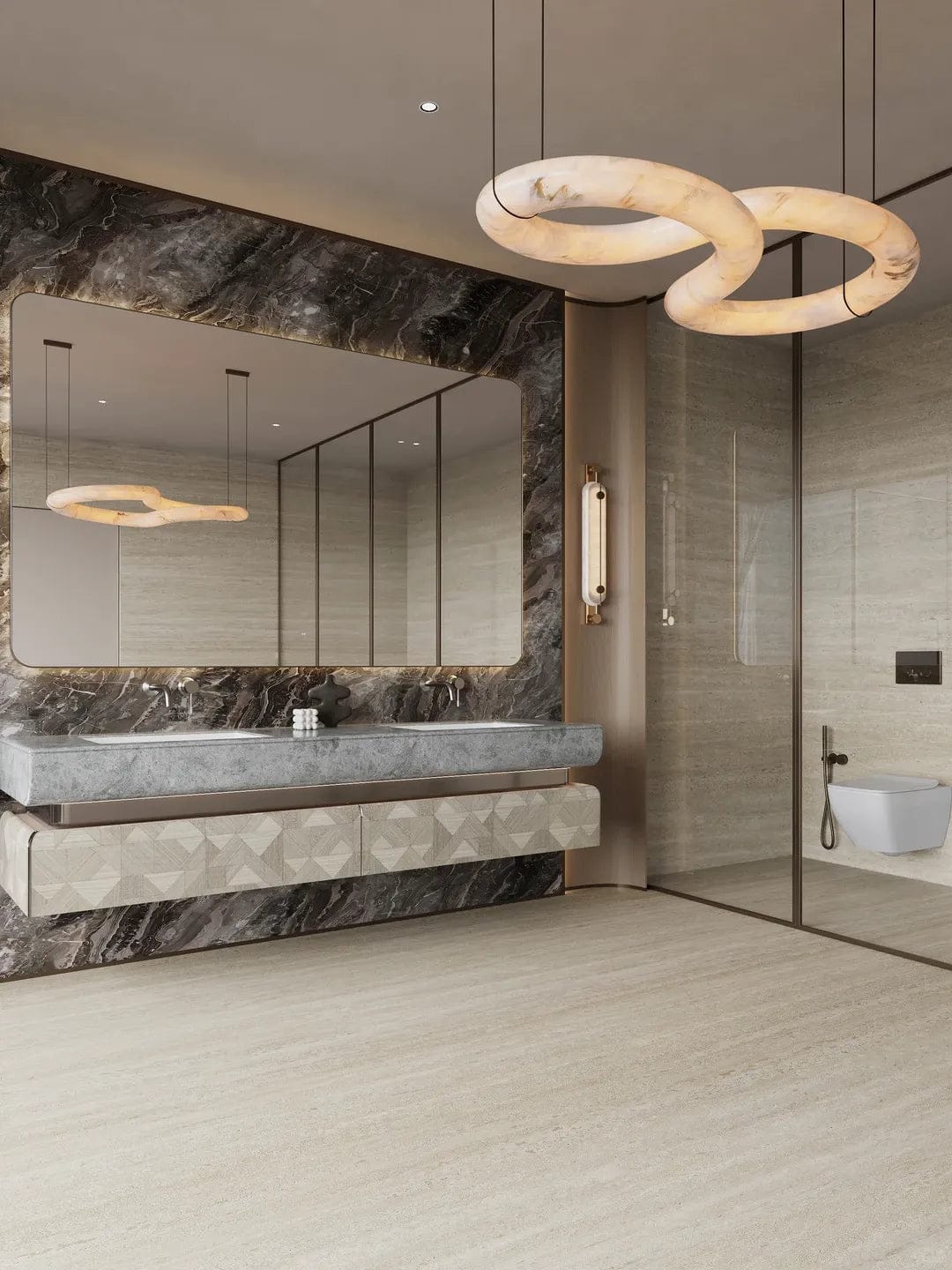 Customer photo review of Infinity Alabaster Chandelier | Brass Leather Strap LED Hanging Light