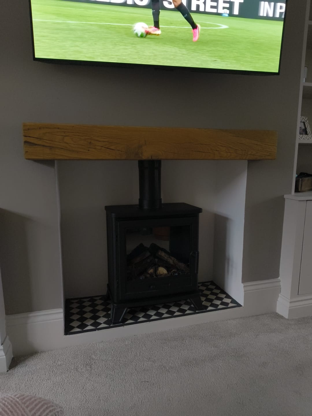 Customer photo review of Rustic Oak Fireplace Beam – 15cm × 10cm Mantel Beam