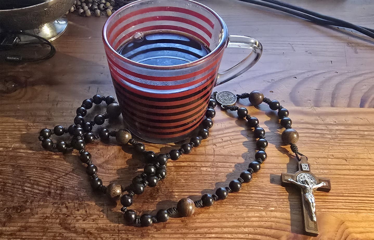 Customer photo review of SolaceBeads Black Sacred Ebony Beads with St. Benedict Centerpiece Rosary