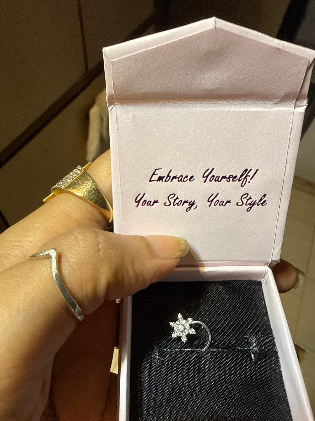 Customer photo review of Radiant Burst Wired Nose Pin