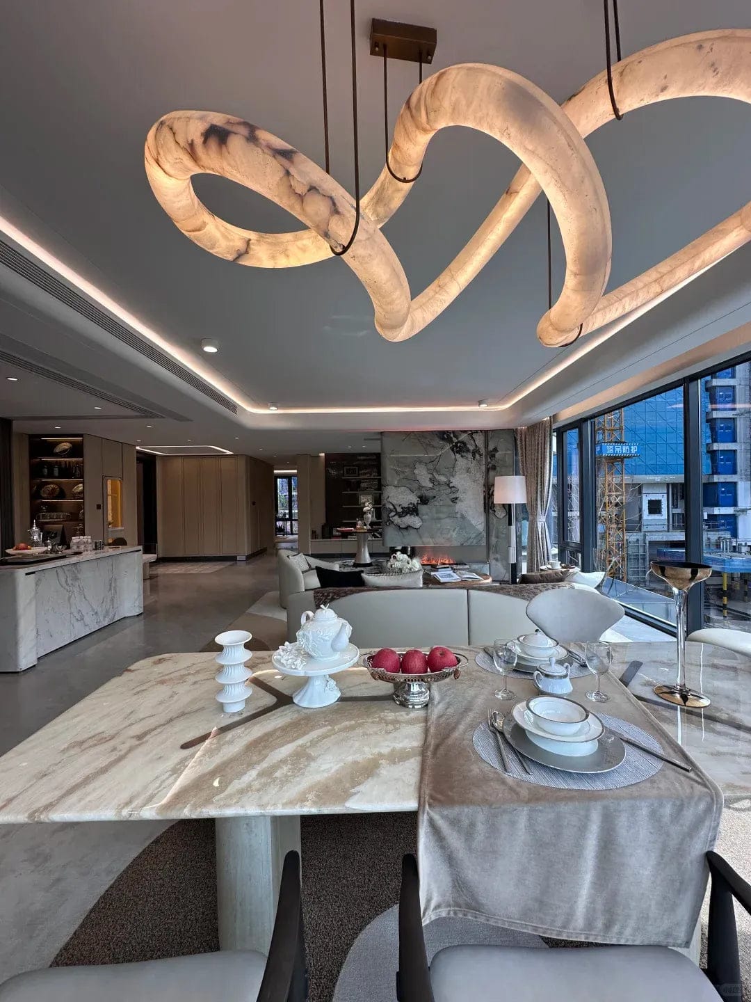 Customer photo review of Infinity Alabaster Chandelier | Brass Leather Strap LED Hanging Light