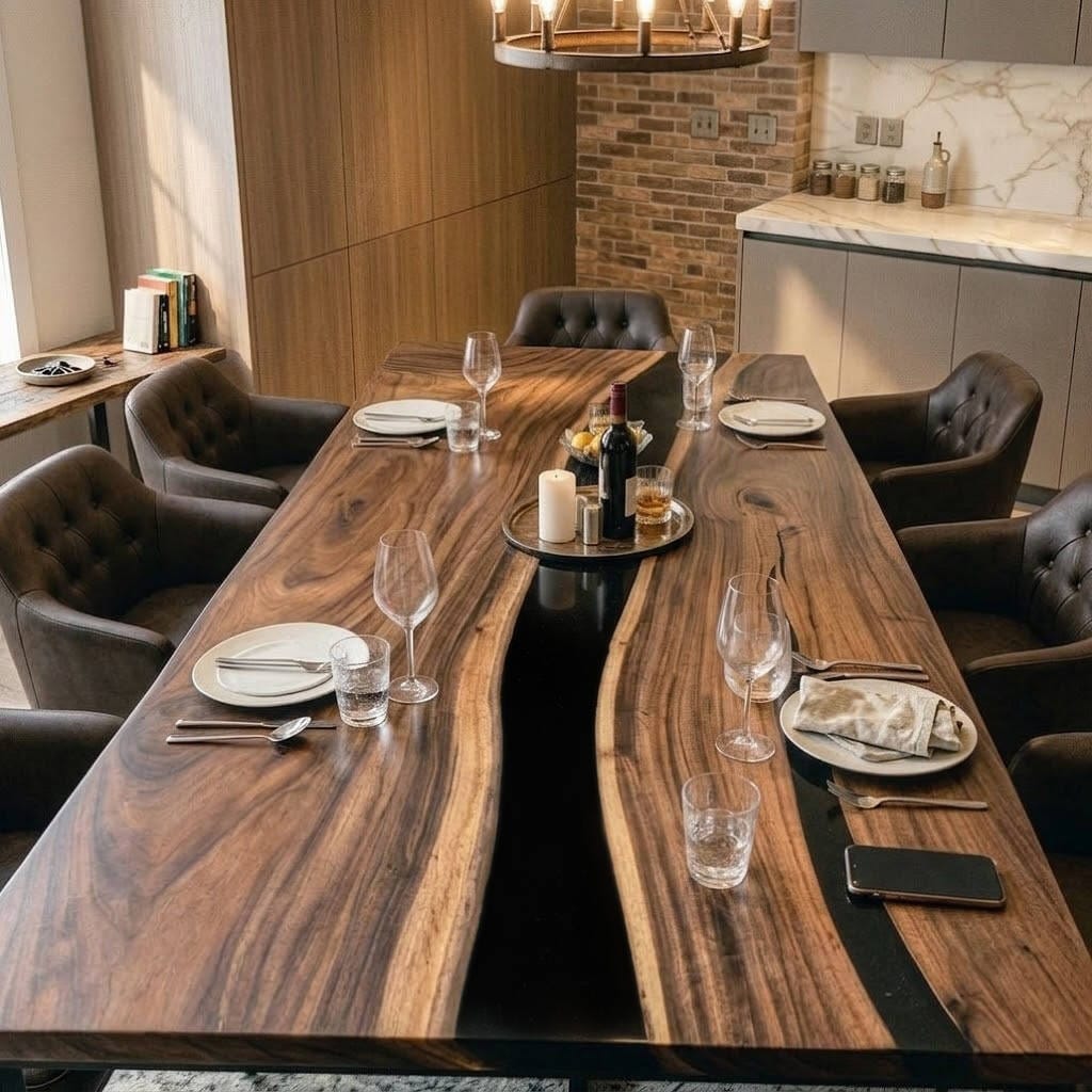Customer photo review of Black Walnut Wood River Resin Epoxy Table for Dining & Conference Table CT50