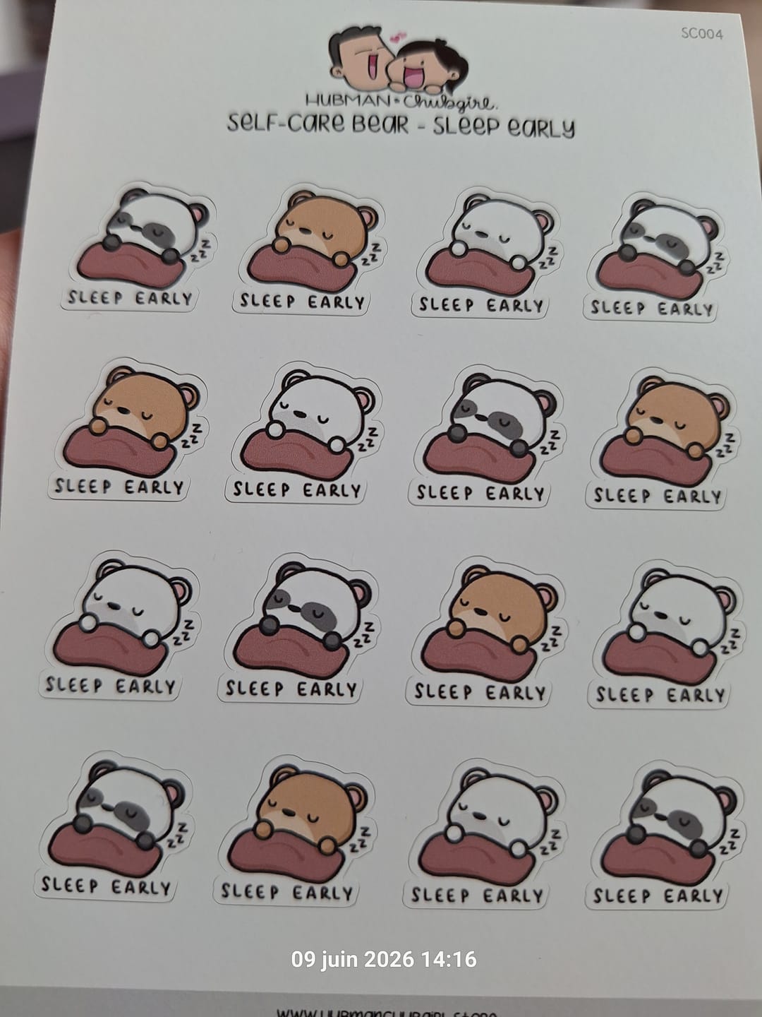 Customer photo review of Self-Care Bear - Sleep Early Planner Stickers