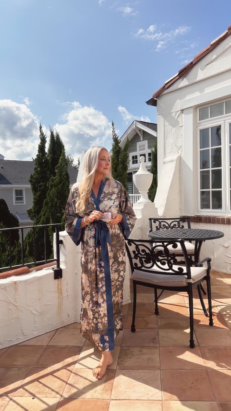 Customer photo review of Floral Blue Kimono Robe