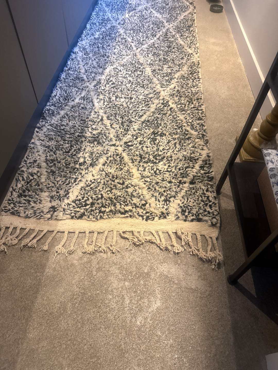 Customer photo review of Black and Cream Diamond Moroccan Wool Rug – Handmade Beni Ourain