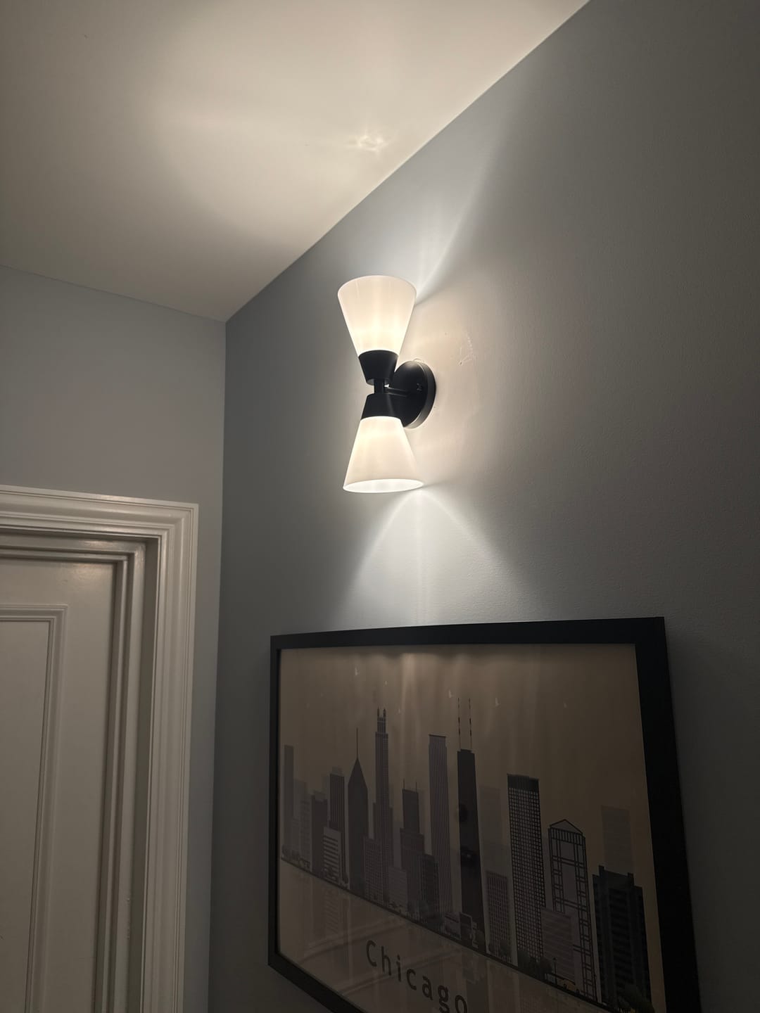 Customer photo review of Modern 2-Light Double Cone Opal Glass Wall Sconce