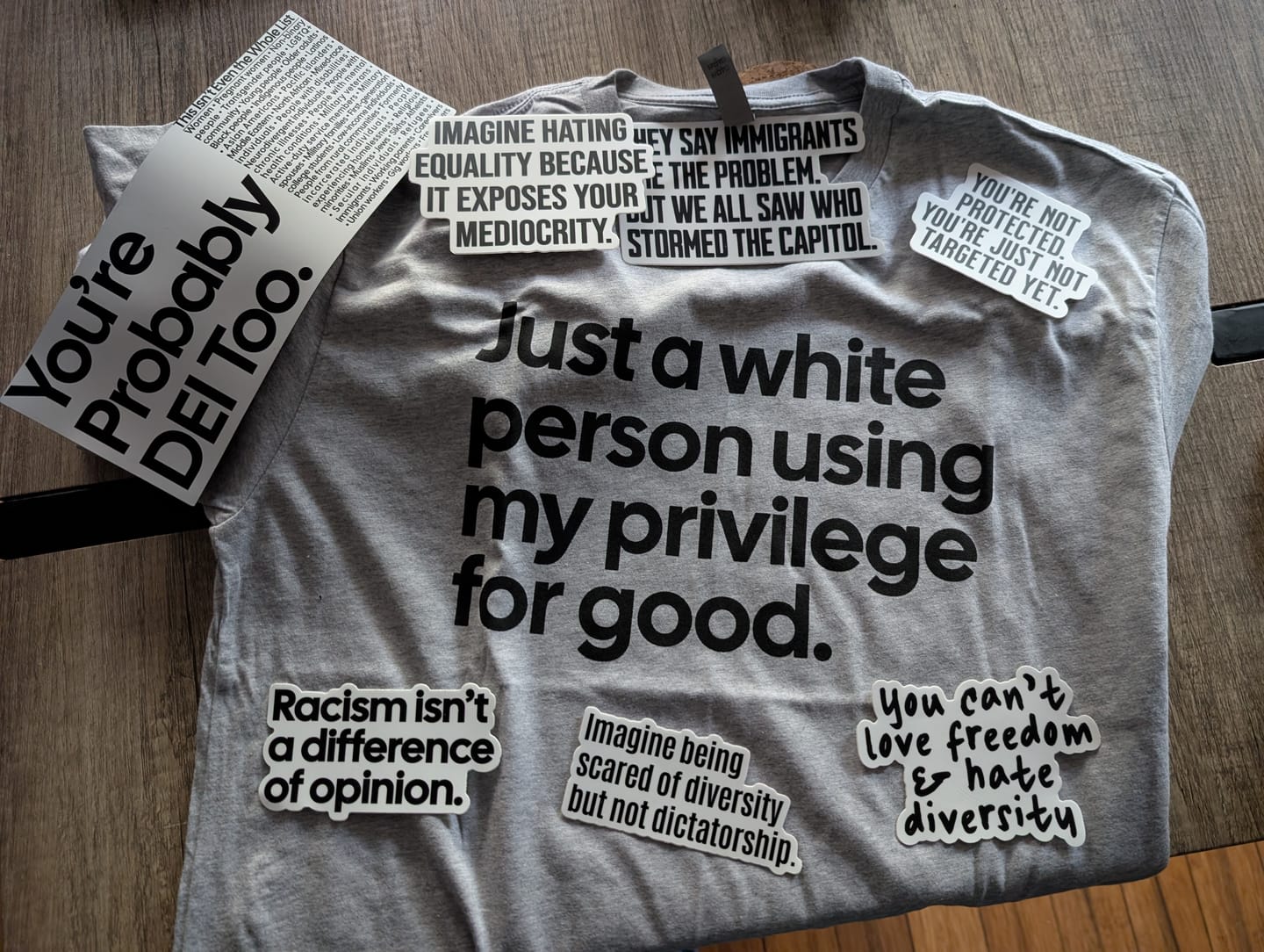 Customer photo review of Just a White Person Using My Privilege for Good Unisex Tee