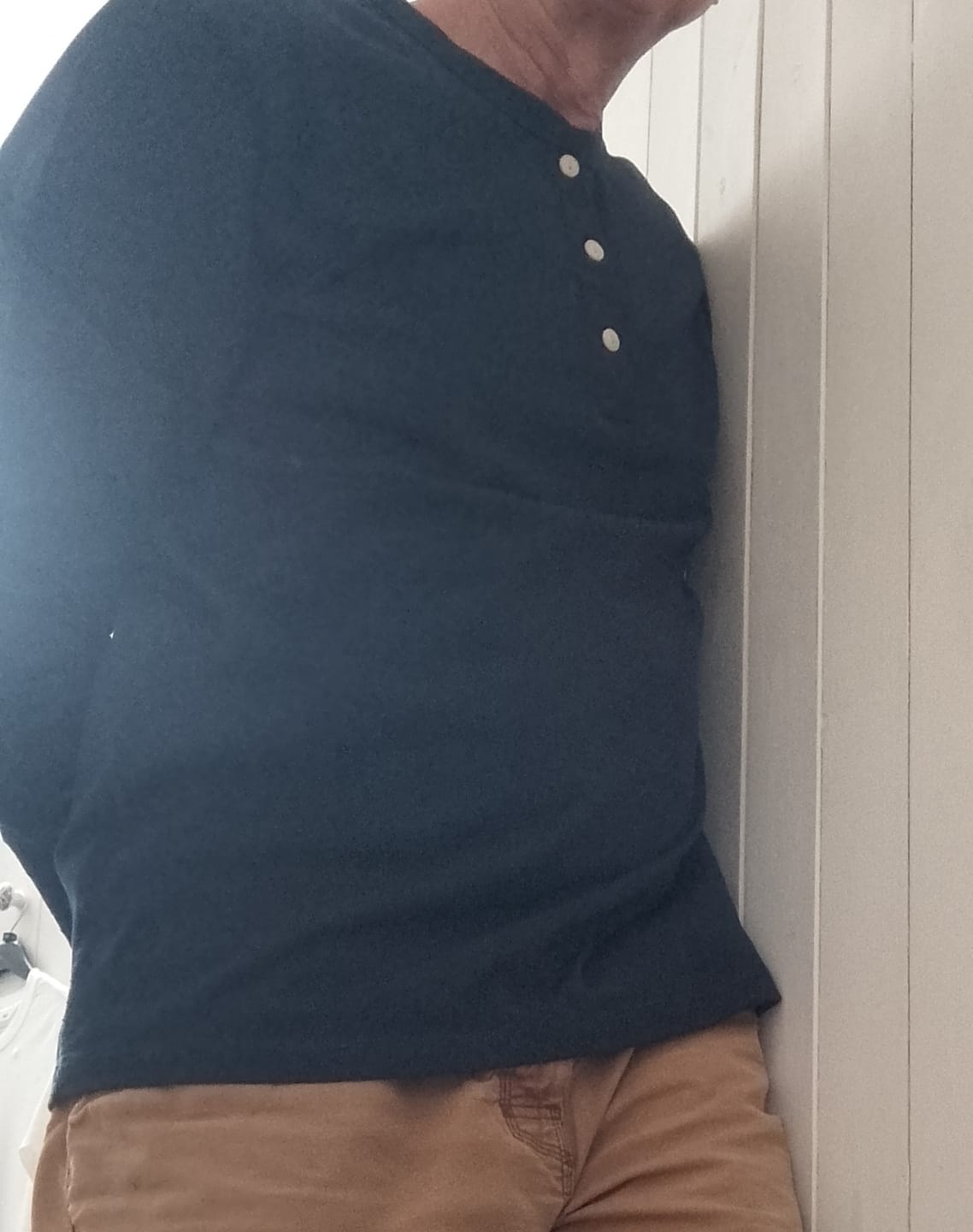 Customer photo review of Vintage Long Sleeve Henley Shirt - Black