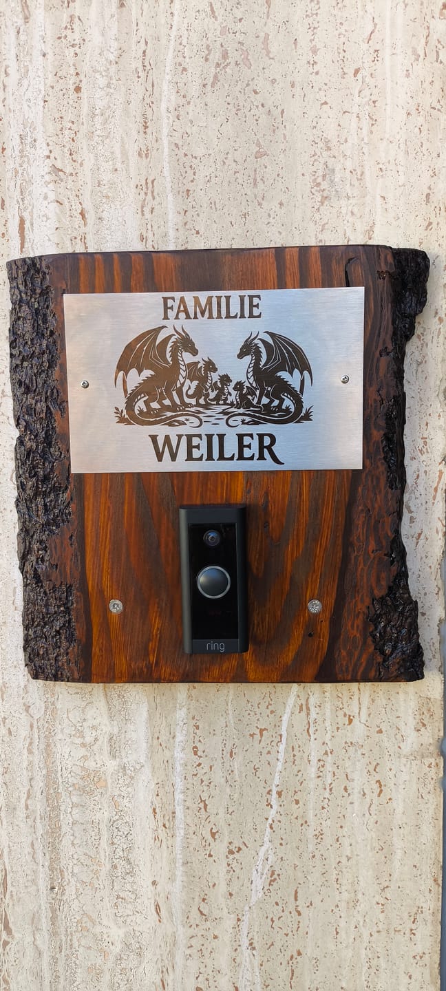 Customer photo review of V2A Edelstahlschild in verschiedenen Größen, individuell personalisierbar.