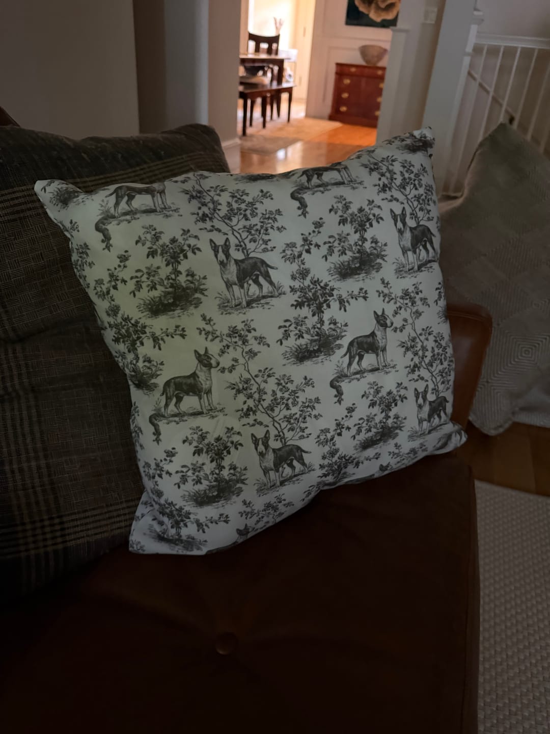 Customer photo review of Bull Terrier Sage Green French Toile Pillow