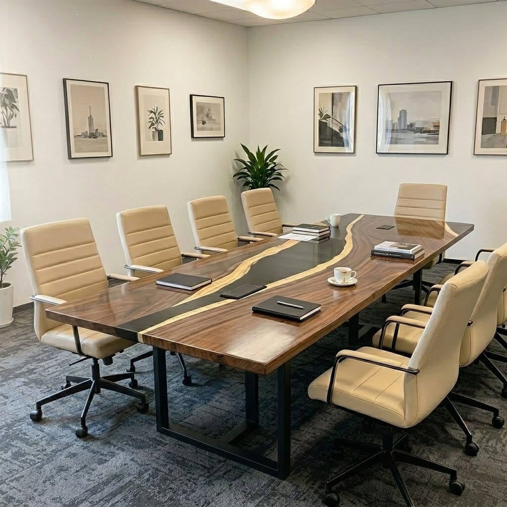 Customer photo review of Black Walnut Wood River Resin Epoxy Table for Dining & Conference Table CT50