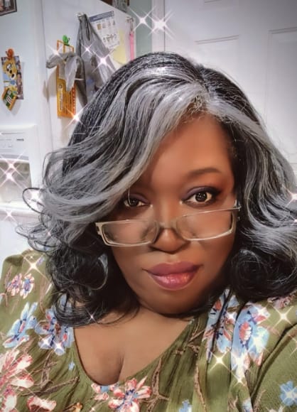 Customer photo review of Luvwin  Salt And Pepper Kinky Wave More Pepper With Salt  Glueless Wig For Mature Women