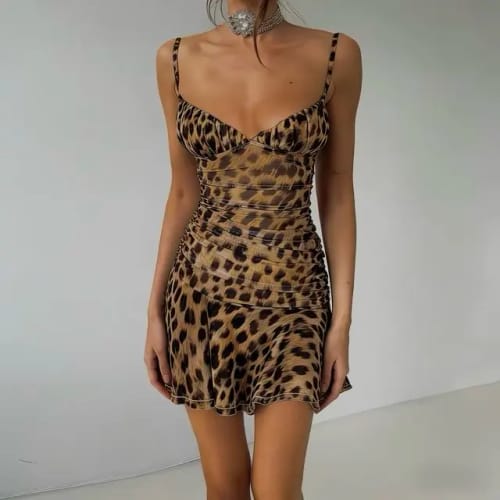 Customer photo review of Savanna Leopard Print Mesh Mini Dress