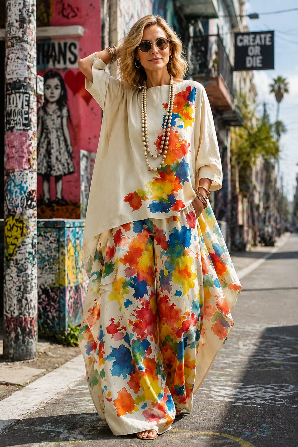 Customer photo review of High-Low Loose Asymmetric Contrast Color Printed Boat Neck Blouses&Shirts Tops