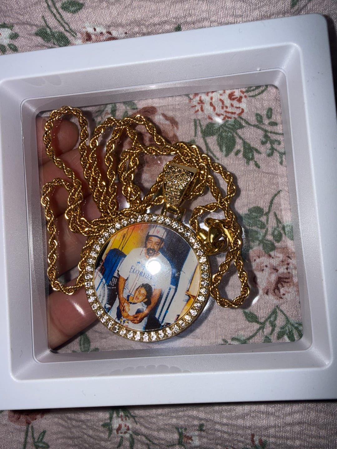 Customer photo review of Iced Circle Photo Pendant