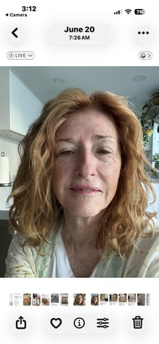 Reviewer's face showing smooth, hydrated skin after using the Deep Collagen Cream.