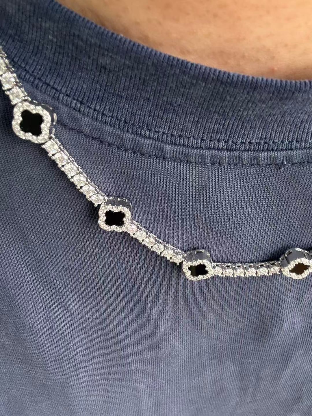 Customer photo review of GL Black Onyx Clover 925 Silver Moissanite 3mm 5mm Tennis Chain