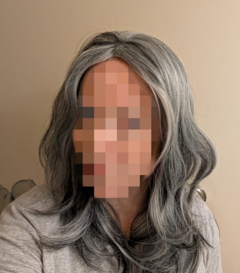 Customer photo review of Luvwin Salt & Pepper Gray Beginner Friendly Glueless Layered Cut Wave Wig 100% Human Hair