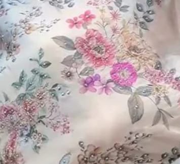 Customer photo review of Premium Pastel Cream Floral Printed Muslin Suit Set with Designer Dupatta