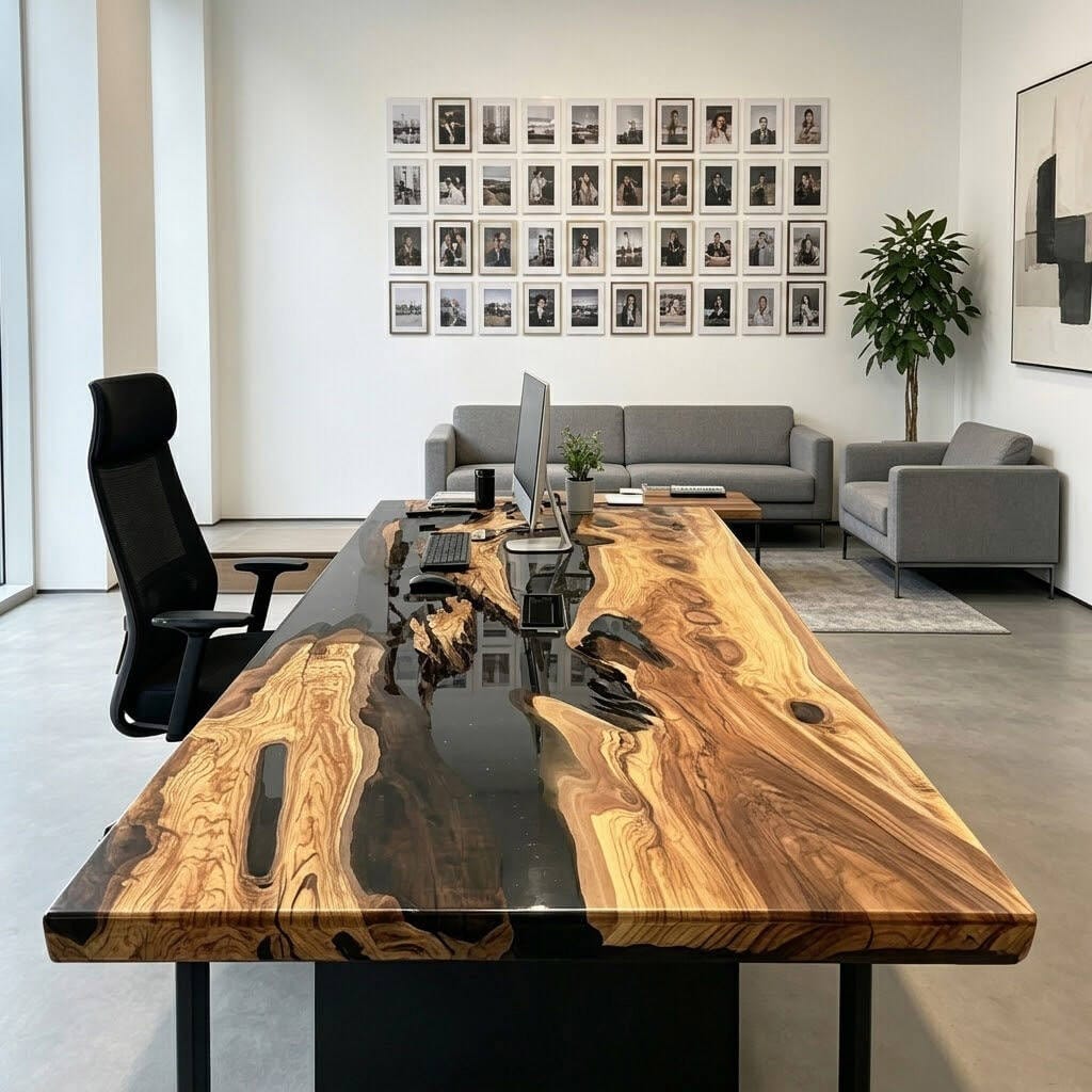 Customer photo review of Modern Olive Wood Clear Resin Epoxy Table Seamless Rounded Edge Artisanal Design for Boutique U.S. Room Decor KCT4