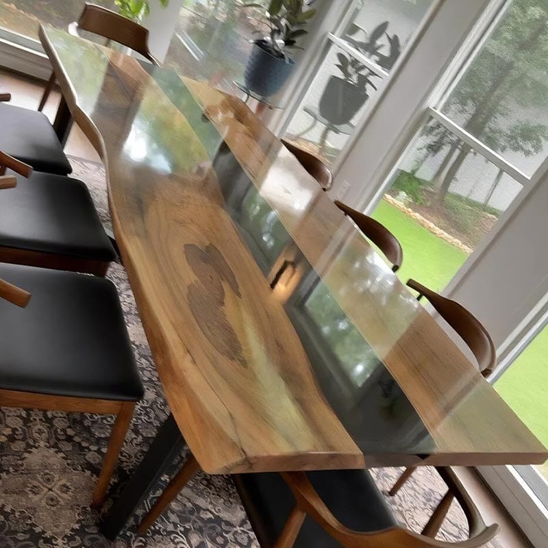 Customer photo review of Handcrafted Black Walnut Live Edge Epoxy River Dining Table - A53