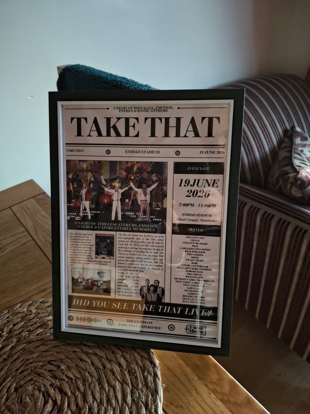 Customer photo review of Take That - Personalised Newspaper Style Concert Poster