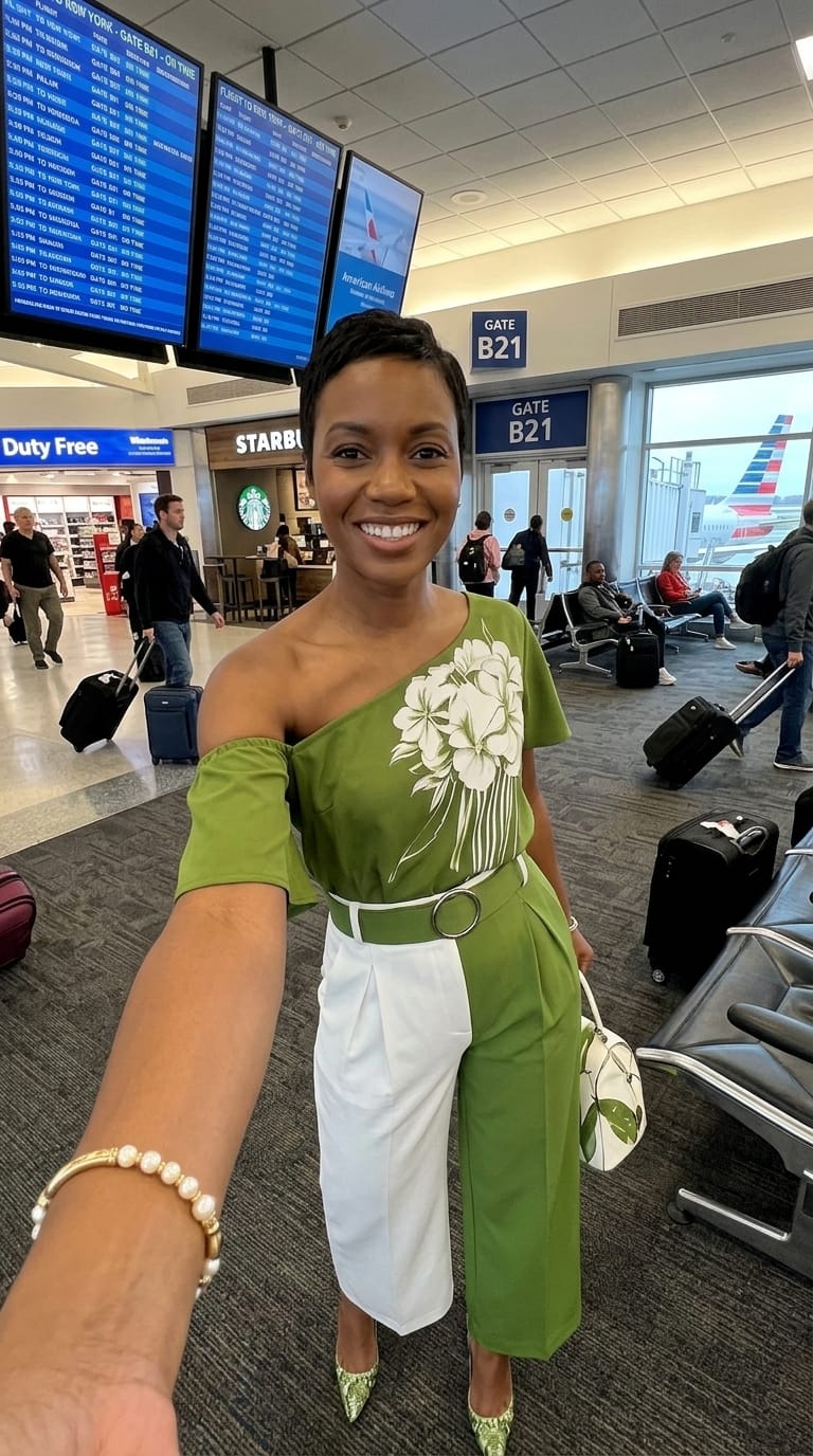 Customer photo review of Short Sleeves Contrast Color Flower Print One-Shoulder Blouses&Shirts Tops