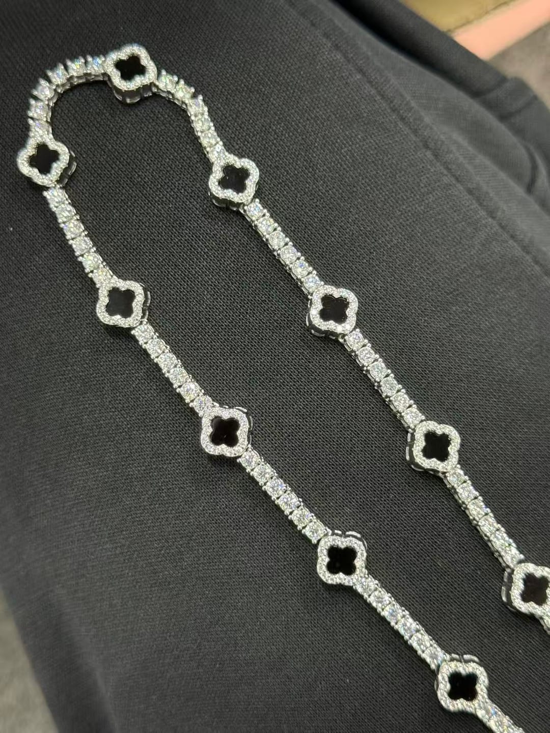 Customer photo review of GL Black Onyx Clover 925 Silver Moissanite 3mm 5mm Tennis Chain