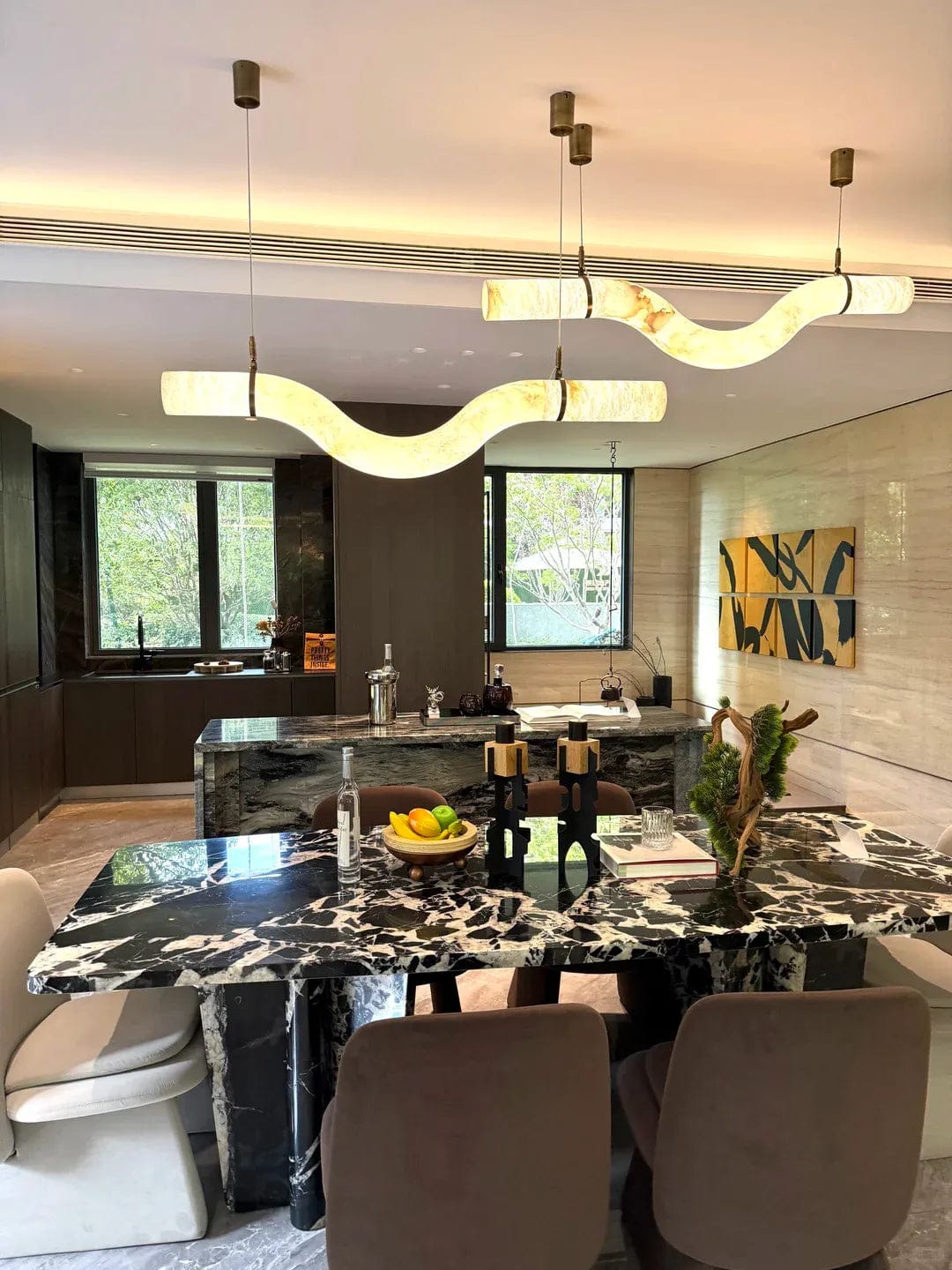 Customer photo review of Streamlined Alabaster Linear Pendant Light