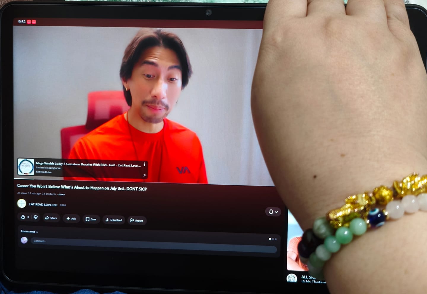 Customer photo review of Magnetic Love Return Bracelet Rose Quartz Jade Evil Eye Protection