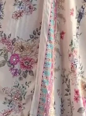 Customer photo review of Premium Pastel Cream Floral Printed Muslin Suit Set with Designer Dupatta