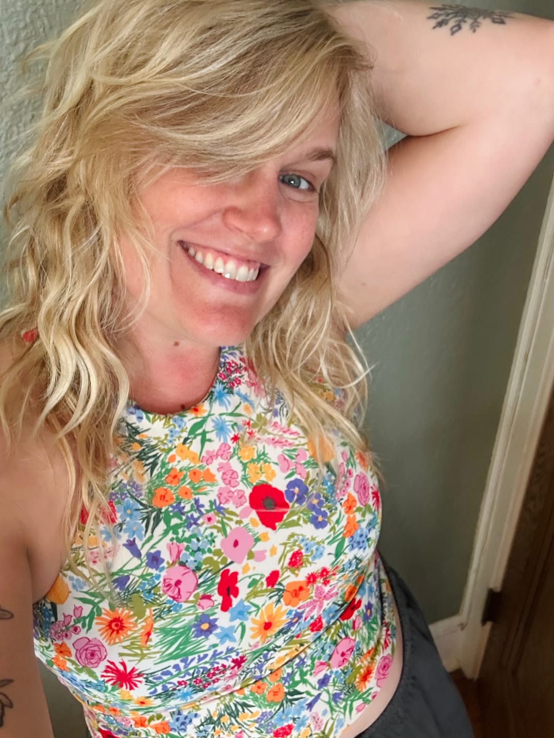 Customer photo review of High Neck Crop - Whimsy Wildflower