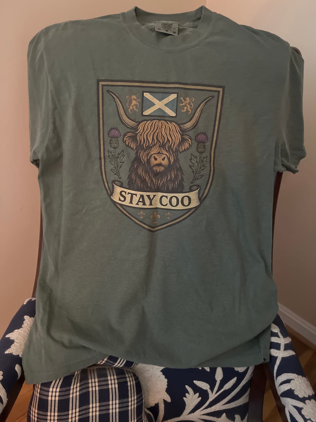 Customer photo review of Highland Cow "Scottish Heraldry" T-Shirt