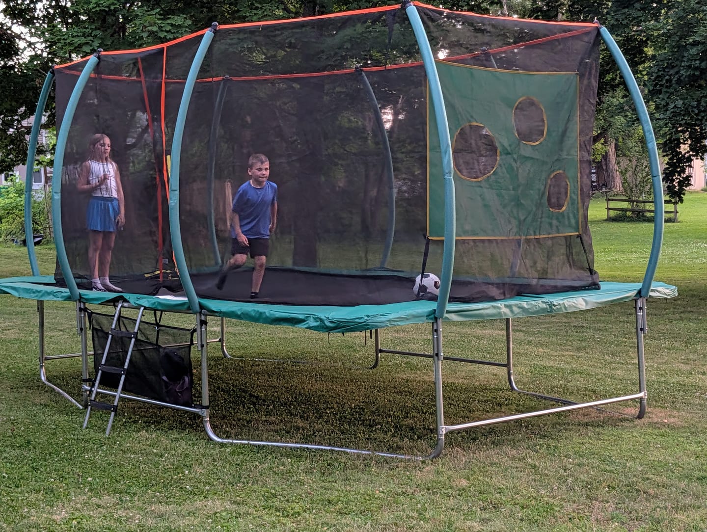 Customer photo review of MERSCO 10x16FT Green Premium Rectangle Trampoline with Basketball Hoop