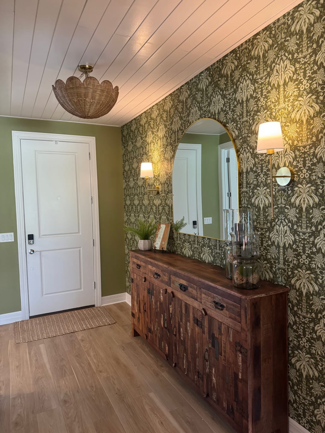 Customer photo review of 3-Light Scalloped Hand-woven Floral Basket Semi-Flush Mount