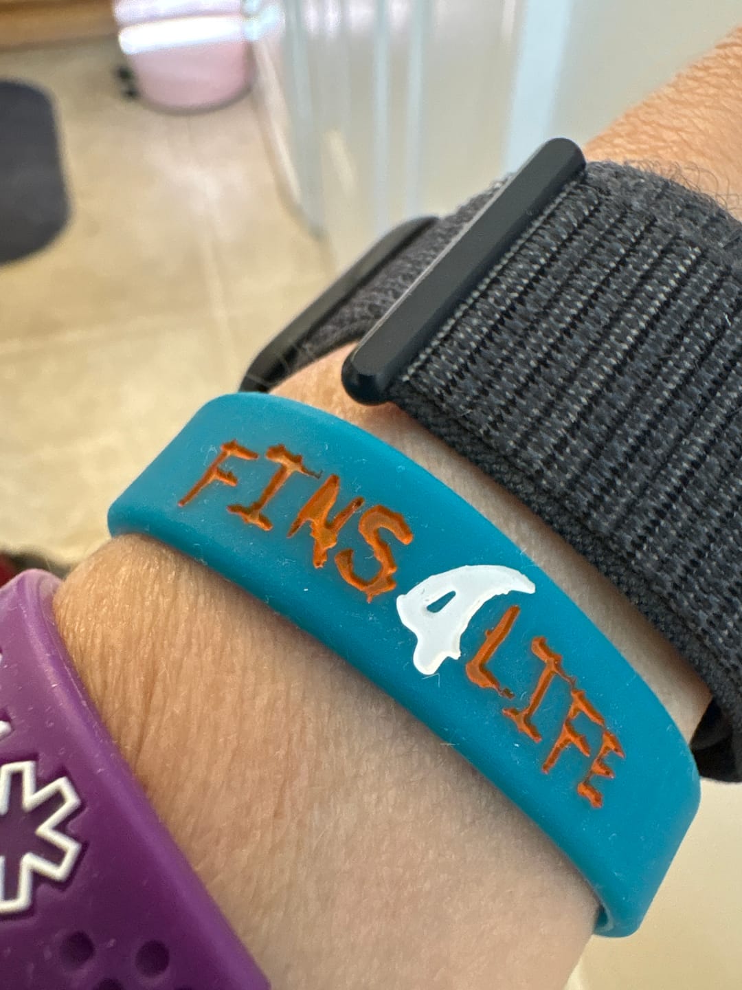 Customer photo review of Fins4life Debossed Silicone Bracelet