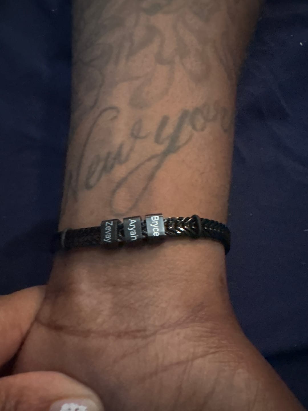 Customer photo review of Dan Bracelet With Kids’ Names- Black