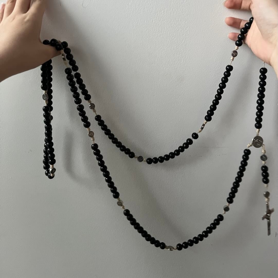 Customer photo review of SolaceBeads 15/20 Decade Ebony Wood Rosary With St. Benedict Medals & Crucifix: Protective Strength
