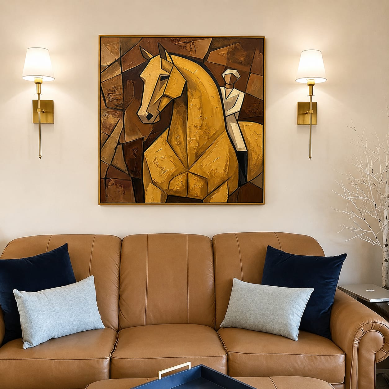 Customer photo review of "Golden Equestrian" – Cubist Horse Rider Oil Painting in Warm Brown Tones