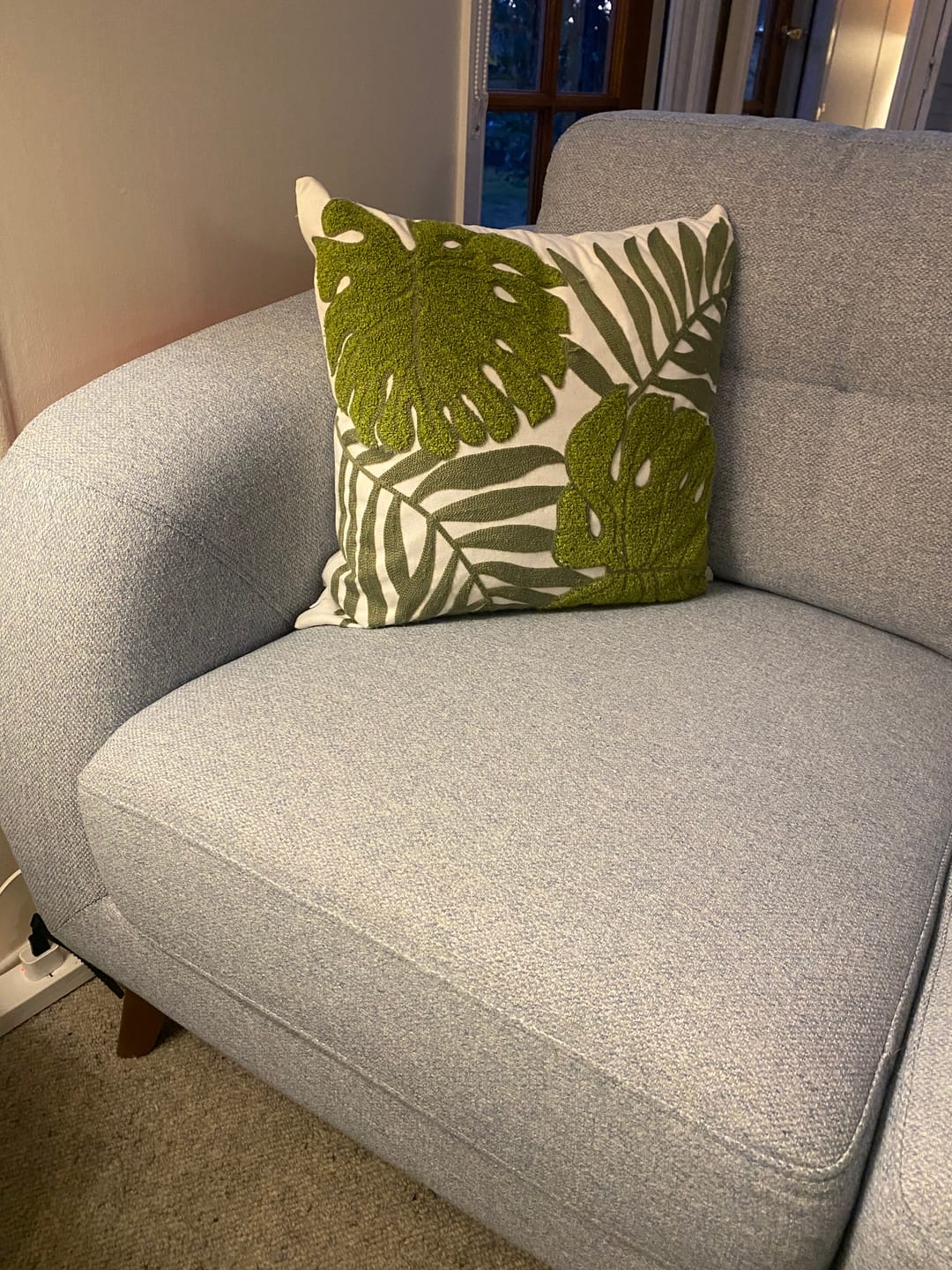 Customer photo review of Tropical Cushion Cover | Tropical Leaf Print | Blue & Green & Yellow | Cotton | 45cm x 45cm