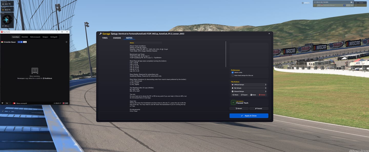 Customer photo review of iRacing Class A (Cup) Setups & Data - Subscription