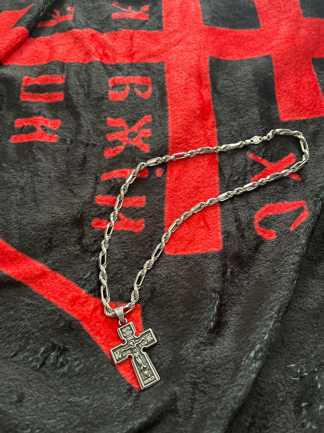 Customer photo review of FREE Today: Vintage Titanium Steel Orthodox Crucifix Necklace Series: Multiple Styles of Faith and Devotion